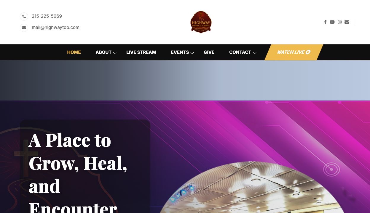 Highway Tabernacle of Prayer website desktop homepage